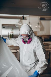 mold removal professional taping off room in residence
